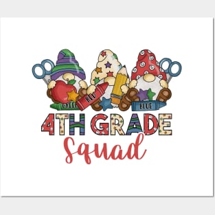 Cute Gnomes Funny 4th Grade Squad Back To School Teacher Gift Posters and Art